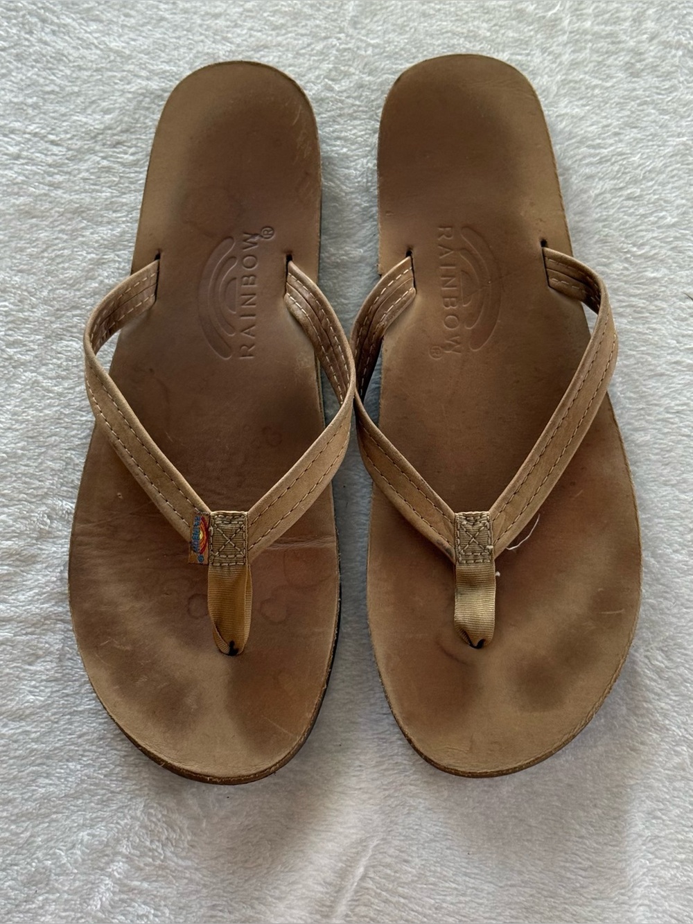 Rainbow Tan Leather-Style Women's Flip Flop Sandals - Picture 3 of 8